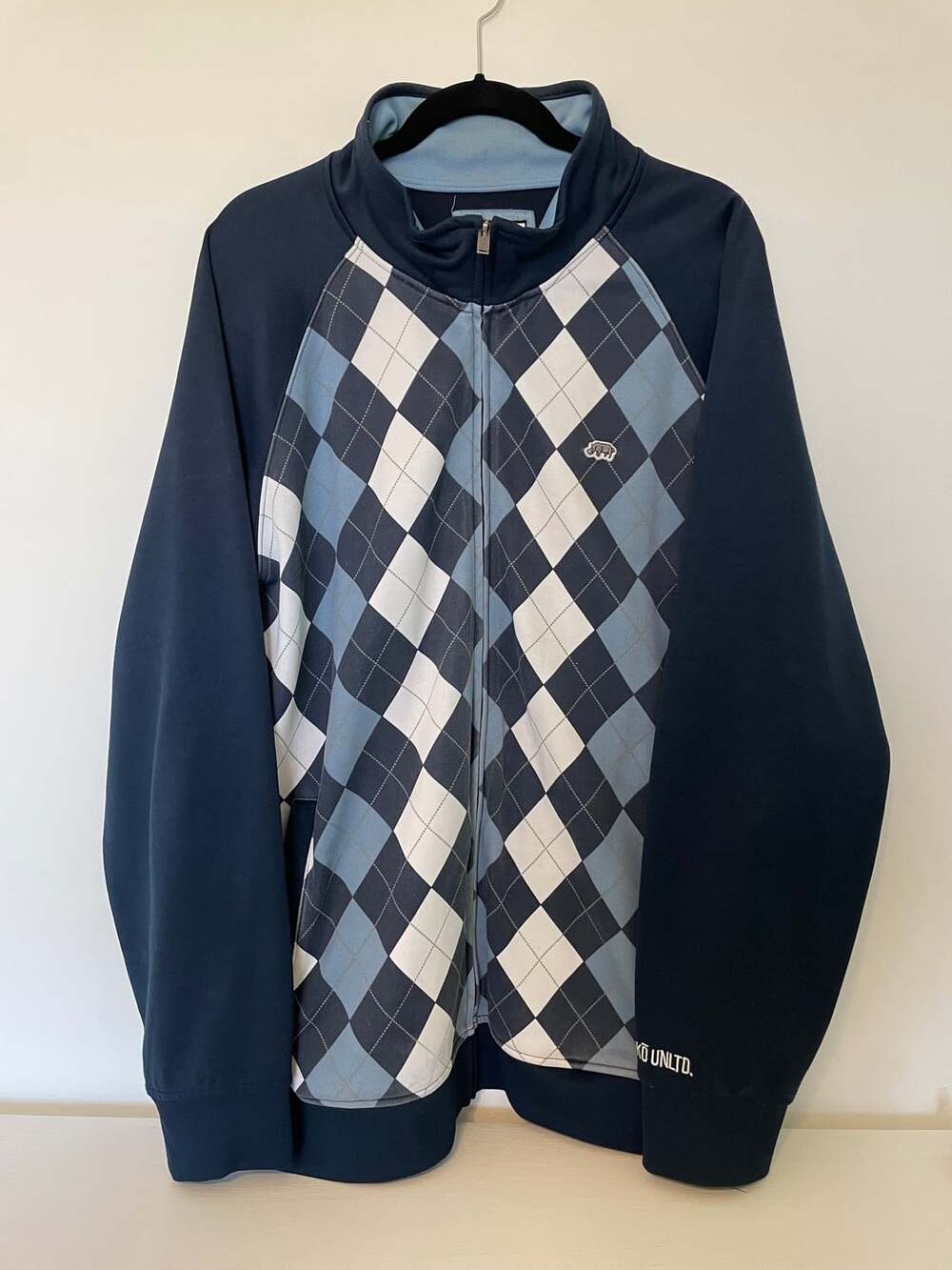 Vintage Y2K Ecko Unltd. Mens 2XL White Argyle Full Zip Track Jacket